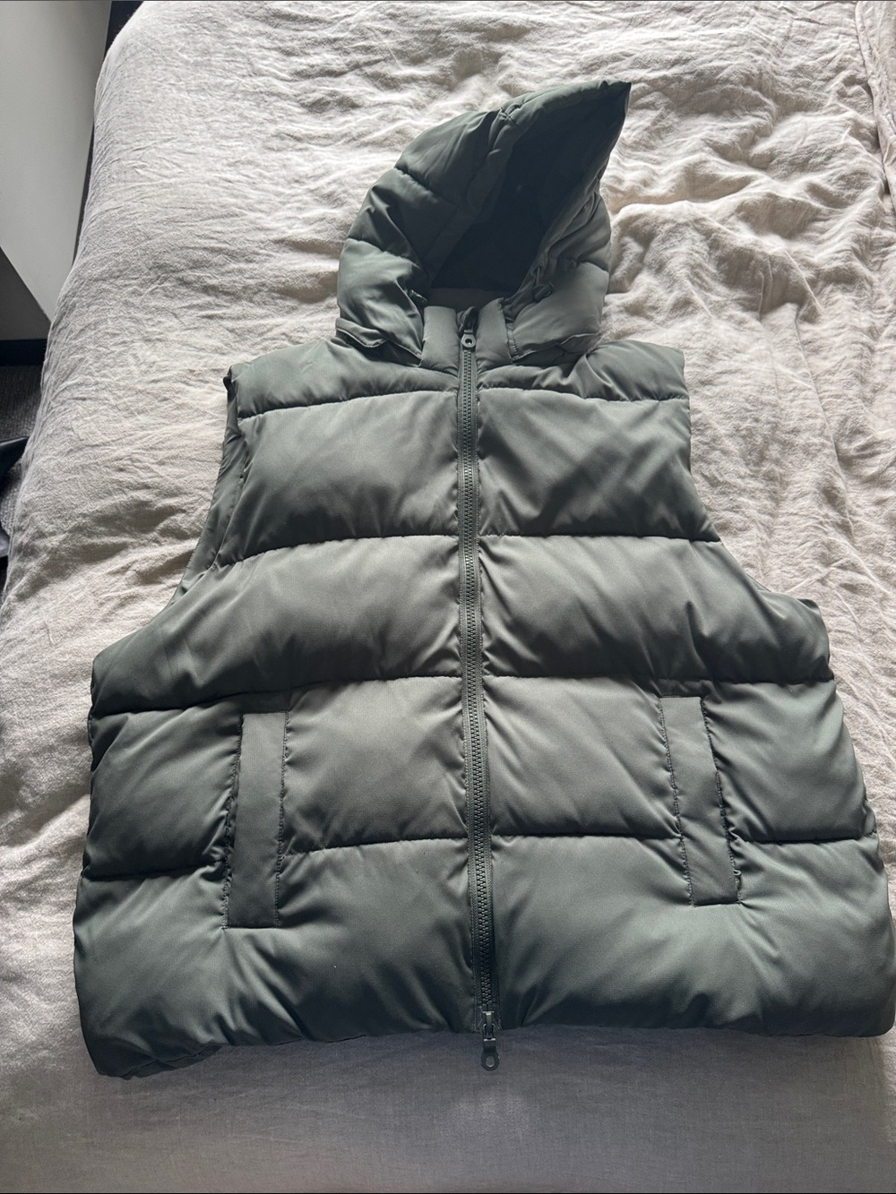 girlfriend collective Olive Green Hooded Puffer Vest